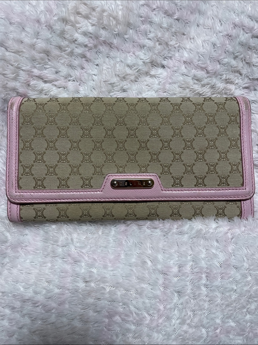 Celine Monogram Continental Wallet with Pink Trim